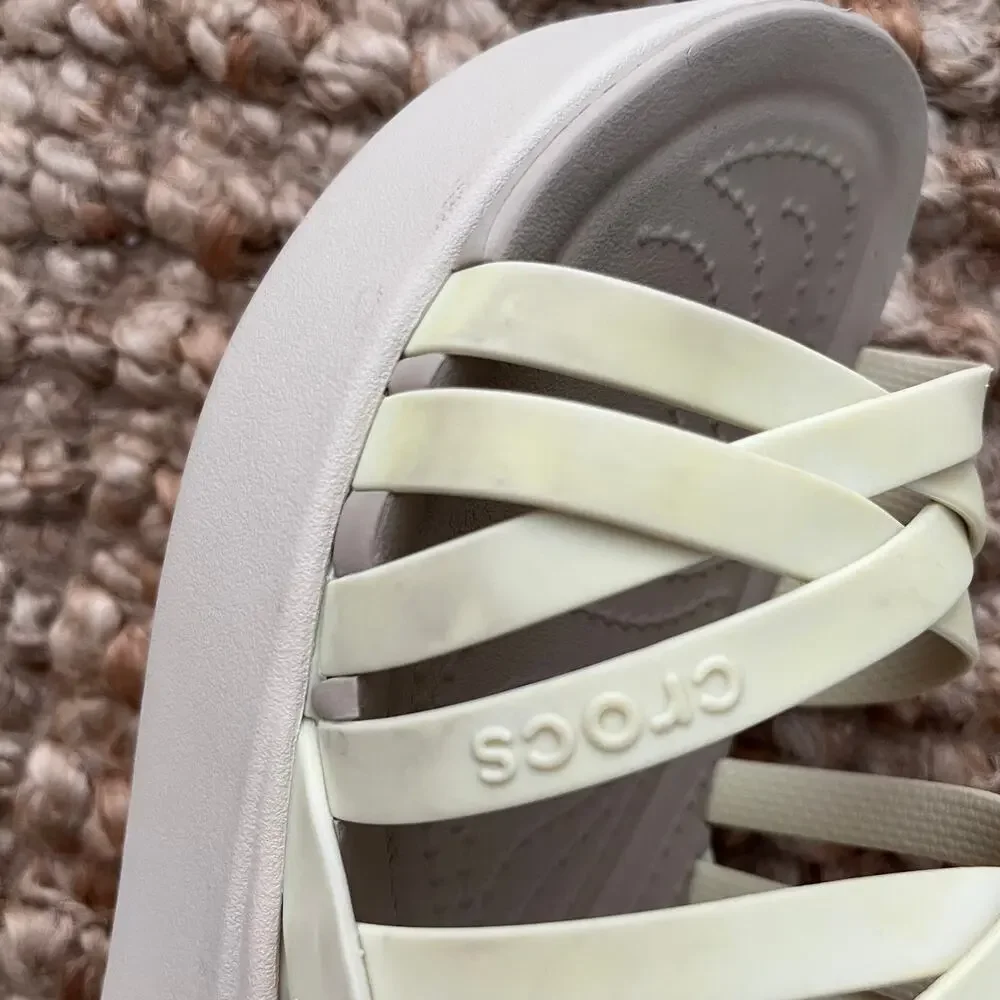 Crocs Brooklyn Strappy Low Wedge Sandals Womens 8 Cream LiteRide Platform